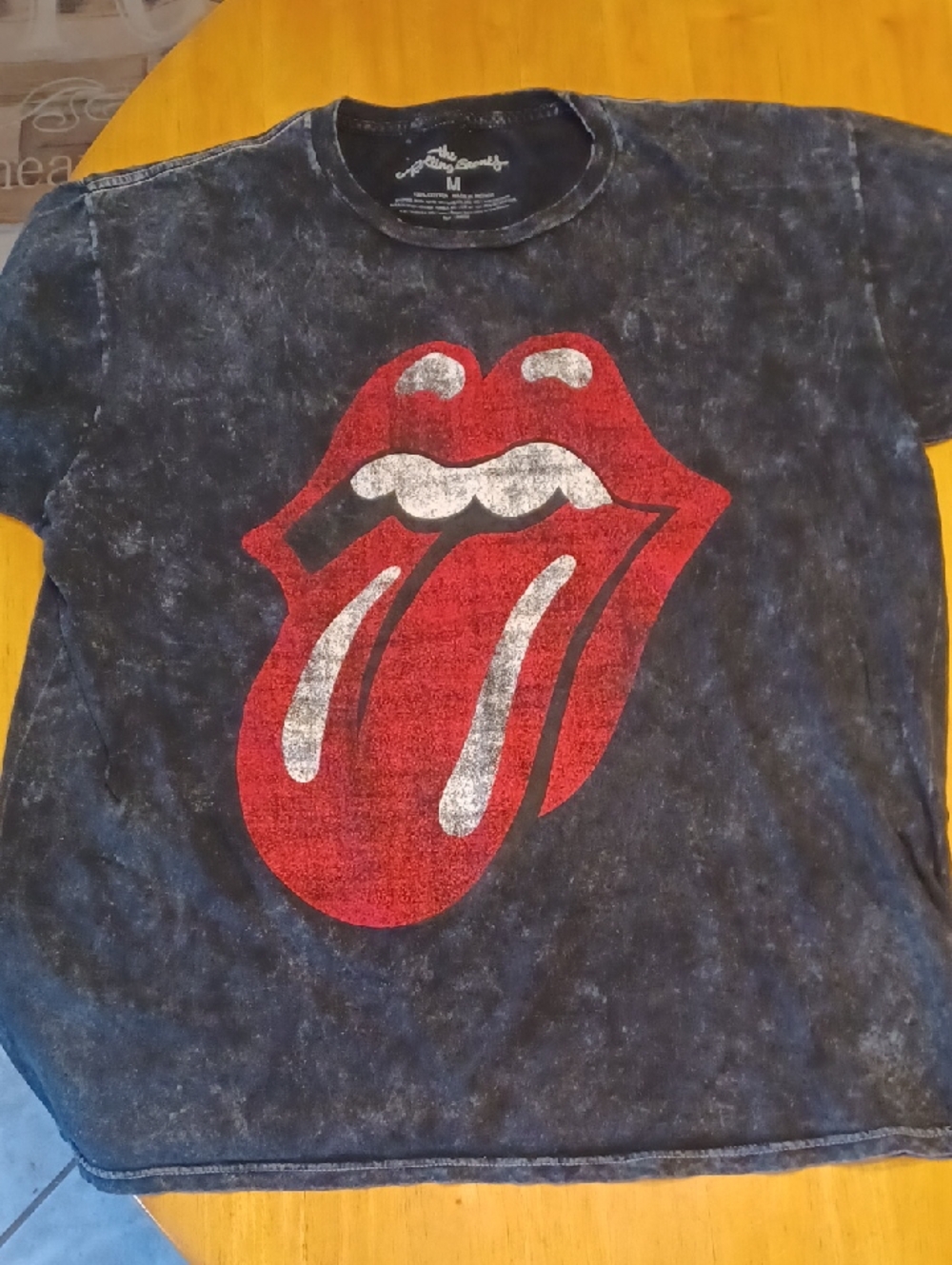 the Rolling Stones Men's Black Tee with Red Tongue Graphic Size M